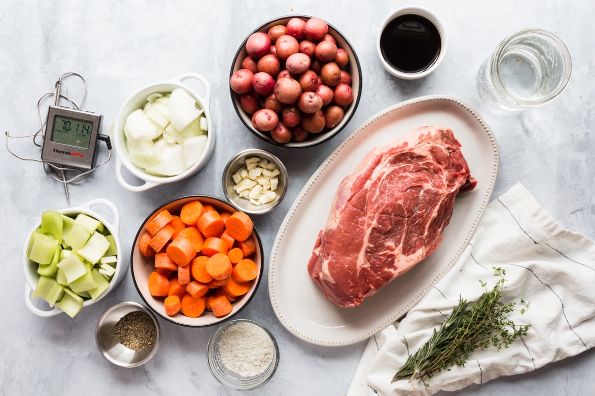 Fresh vegetables and healthy cooking ingredients on a kitchen counter